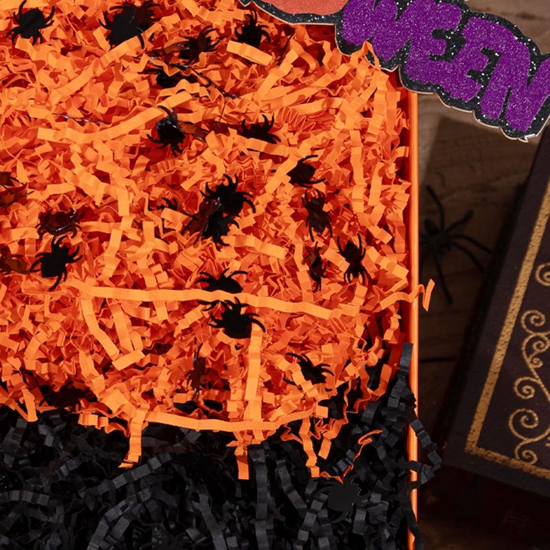 Jocomoni 1LB Halloween Crinkle Cut Paper Shred, Black Orange Crinkle Cut Paper with Spider Confetti Halloween Shredded Paper Filler for Gift Wrapping Craft DIY Packaging Filling Party Supply - Image 4
